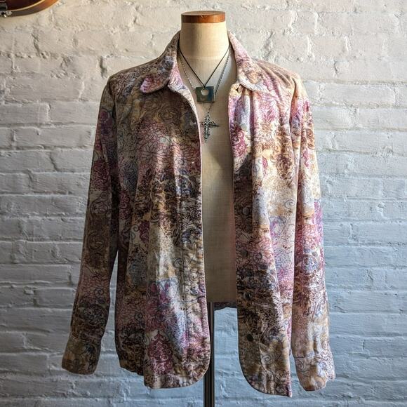 Vintage Corduroy Jacket Spring Floral Coat Paisley Lightweight Shacket 90s Large - Picture 7 of 8